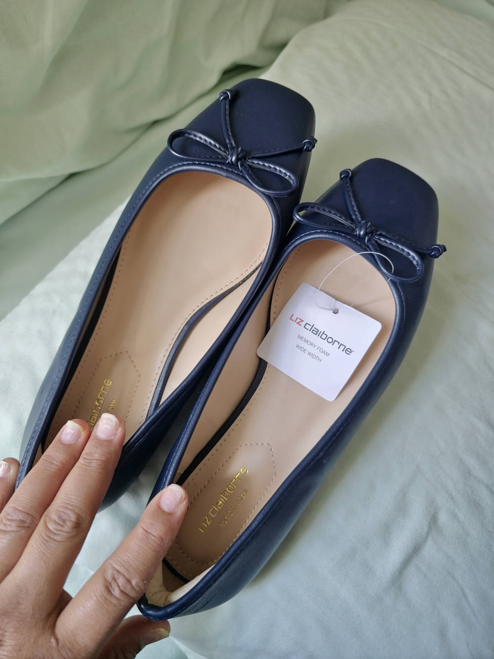 Liz Claiborne Navy Square-Toe Bow Flats